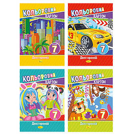 Кольоровий картон А4 7 аркушів Двосторонній АП-1102, апельсин