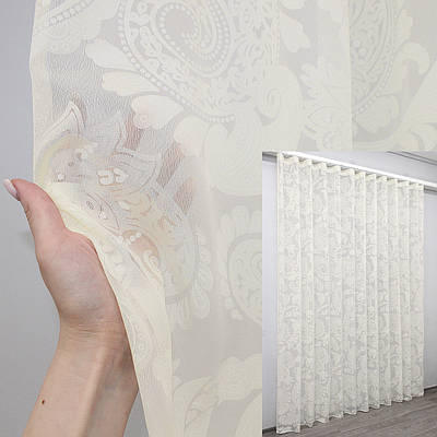 Тюль шифонна з принтом. Колір світло-бежевий. Код 1303т