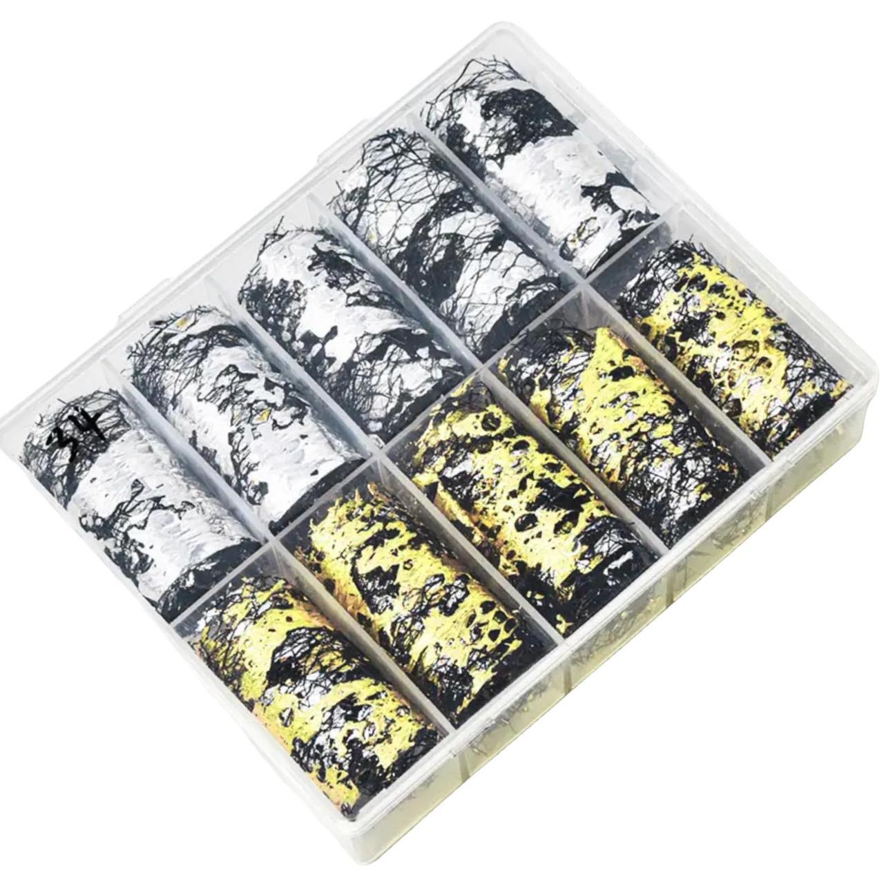 Фольга-сітка для нігтів у контейнері, золото/срібло, 10 шт