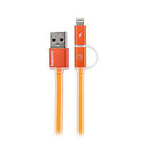 Кабель Combo 2-in-1 Remax RC-020t Aurora USB microUSB Lightning 1м помаранчевий