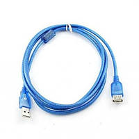Продовжувач USB Gresso 1 ферит 3м прозорий блакитний