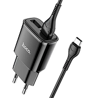 Сетевое зарядное устройство Hoco Star round dual port charger + кабель Type-C Black (C88A)