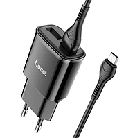 Сетевое зарядное устройство Hoco Star round dual port charger + кабель Micro Black (C88A)