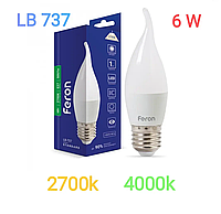 Светодиодная лампа Feron LB-737 6w Е27 (свеча на ветру) аналог 55W лампы накаливания
