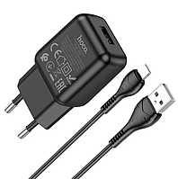 Сетевое зарядное устройство Hoco single port charger + кабель Lightning 1м Black (C96A)