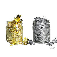 Набор жатая фольга для дизайна ногтей (большая баночка), серебро + золото