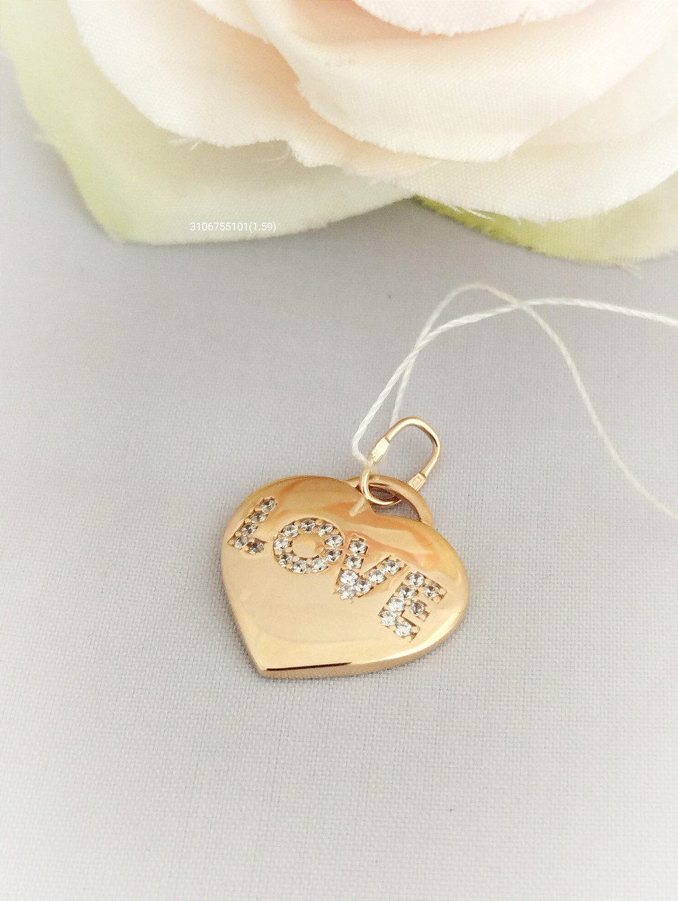 Золотий кулон серце love з цирконієм