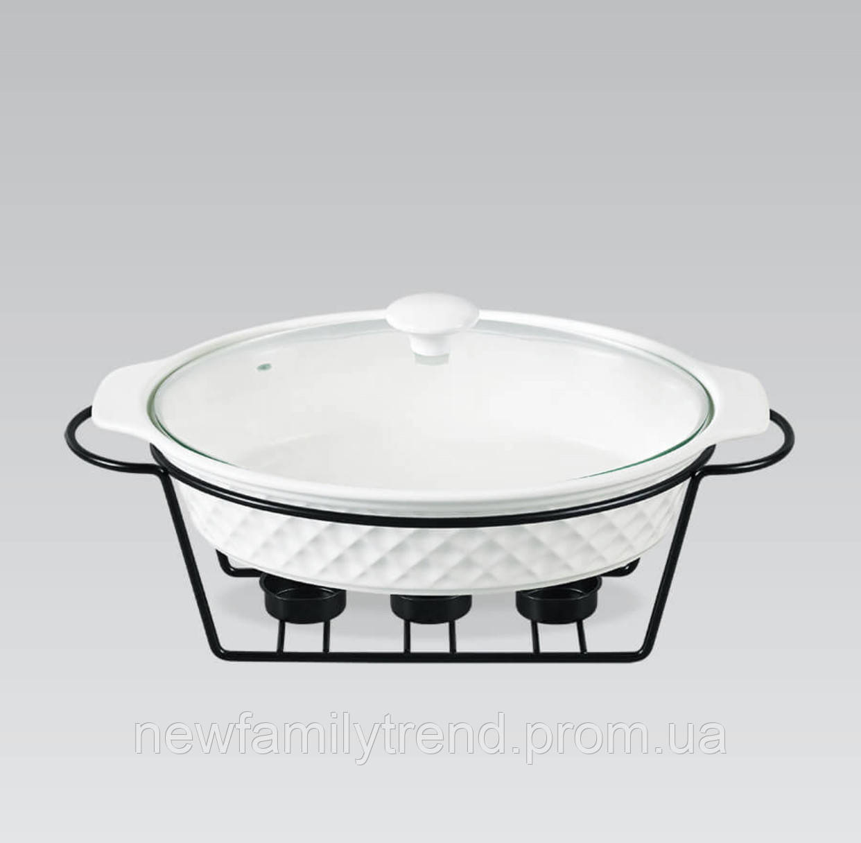 Марміт настільний керамічний 1.0 л Maestro MR-11559 Марміт із підігрівом на підставці Марміт для других страв, фото 1