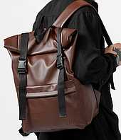 Мужской рюкзак ролл городской шоколадный стильный вместительный крепкий 54х30х16 см экокожа для мужчин BG