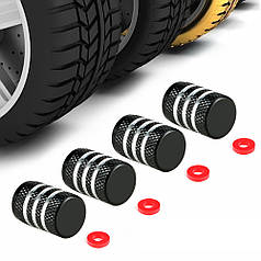 Ковпачки на ніпель авто 3Stripes Center Black/Silver (4 шт.)