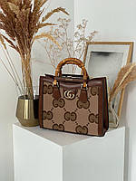 Женская сумка шопер подарочная Gucci Diana Brown (коричневая) KIS13040 стильная с короткими ручками