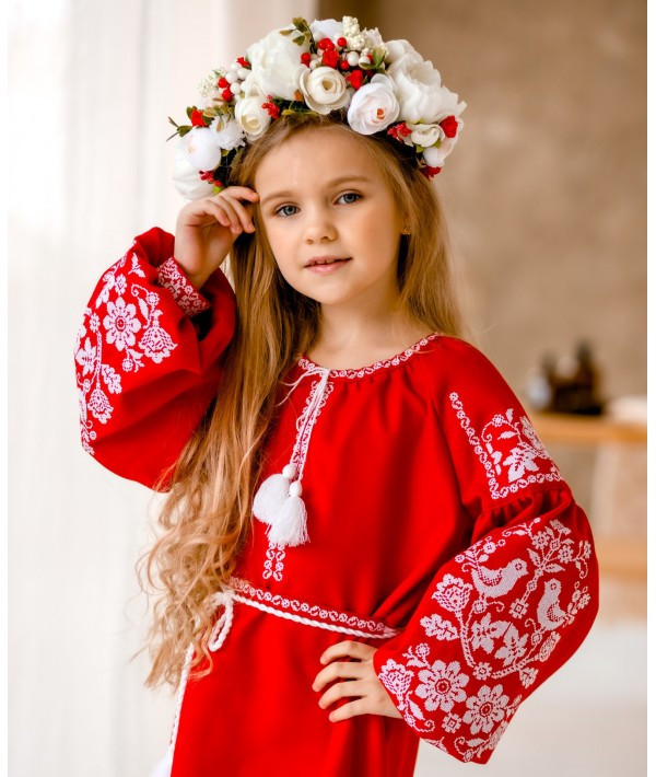 Красное вышитое платье для девочки с длинным рукавом, Детское платье вышиванка, 116 - фото 2 - id-p1905858183
