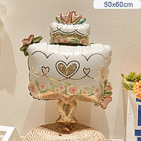 Фольгована фігурна куля "Весільний торт з трояндами". Розмір: 50см*60см.