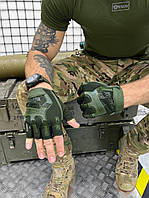 Перчатки без пальцев штурмовые M-Pact, тактические беспалые перчатки олива, защитные военные перчатки хаки
