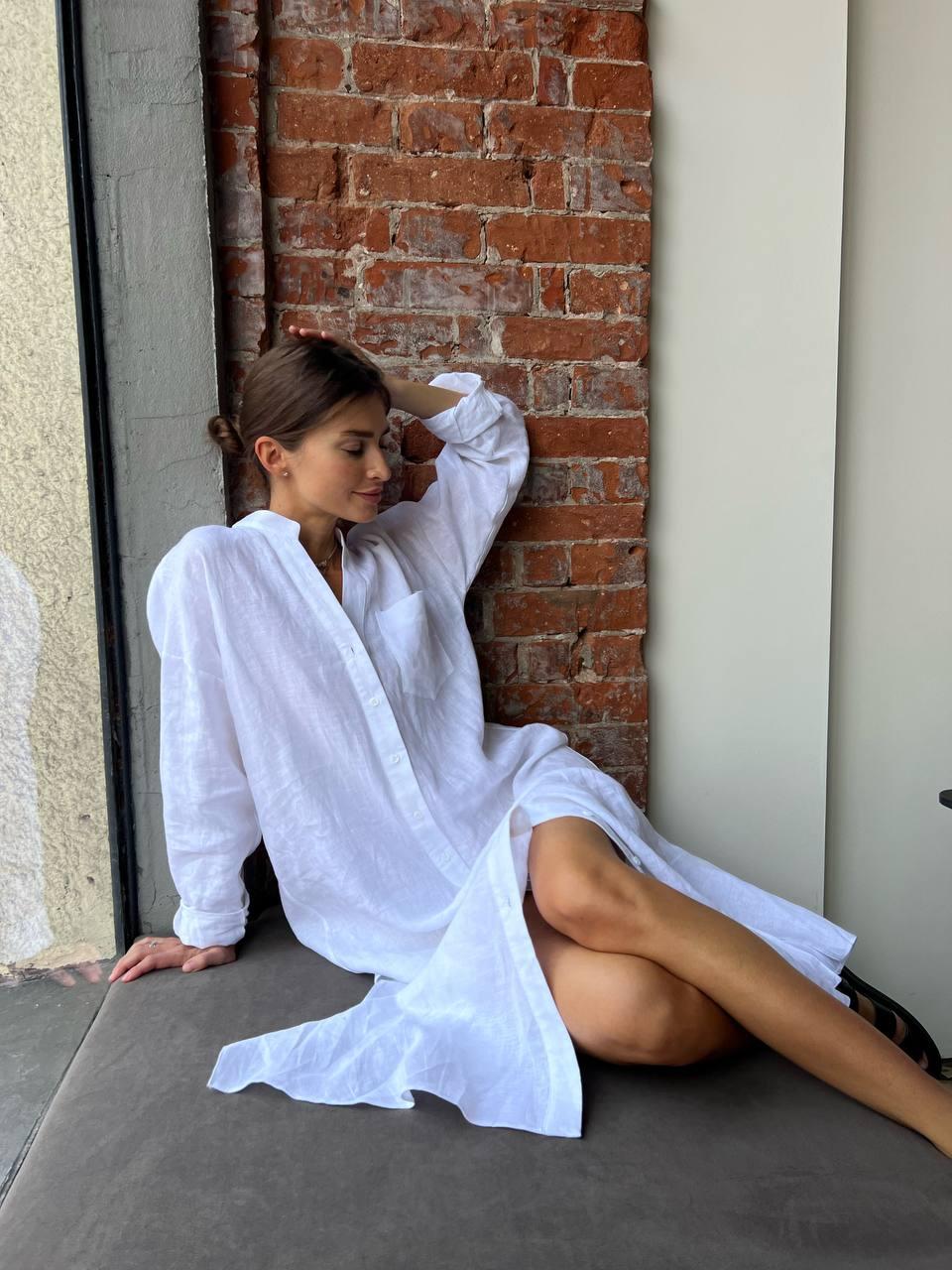 Ідеальна літня лляна сукня-сорочка на ґудзиках преміум якість Smld8605