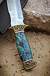 Ніж ручної роботи з дамаської сталі «Хвиля #1» зі шкіряними піхвами 60-61HRC, фото 2