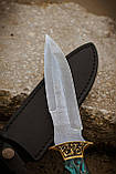 Ніж ручної роботи з дамаської сталі «Хвиля #1» зі шкіряними піхвами 60-61HRC, фото 3
