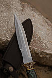 Ніж ручної роботи з дамаської сталі «Хвиля #1» зі шкіряними піхвами 60-61HRC, фото 4