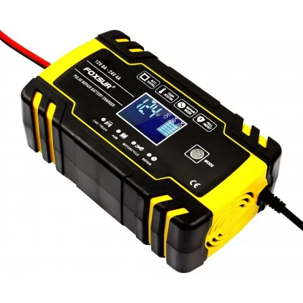 Зарядний пристрій для акумулятора автомобіля FOXSUR FBC122408D Yellow 12V-24V 8A