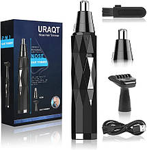 Тример для волосся для носа URAQT для чоловіків, 2-в-1 безболісний тример для стрижки волосся в носі та вухах, USB перезаряджаємий