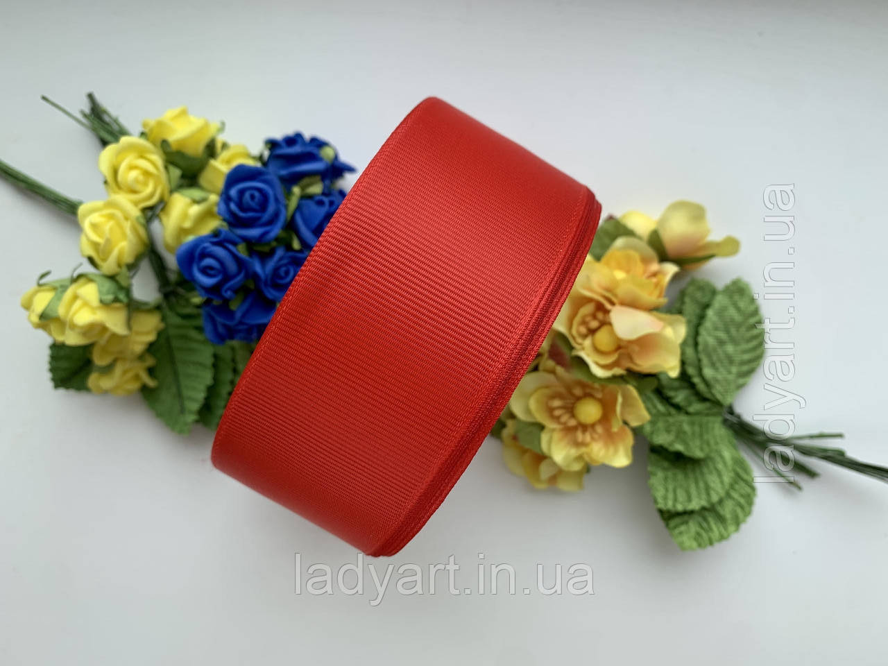 Репсова стрічка 4 см, 25 ярд/рулон, червоного кольору рулоном, фото 1