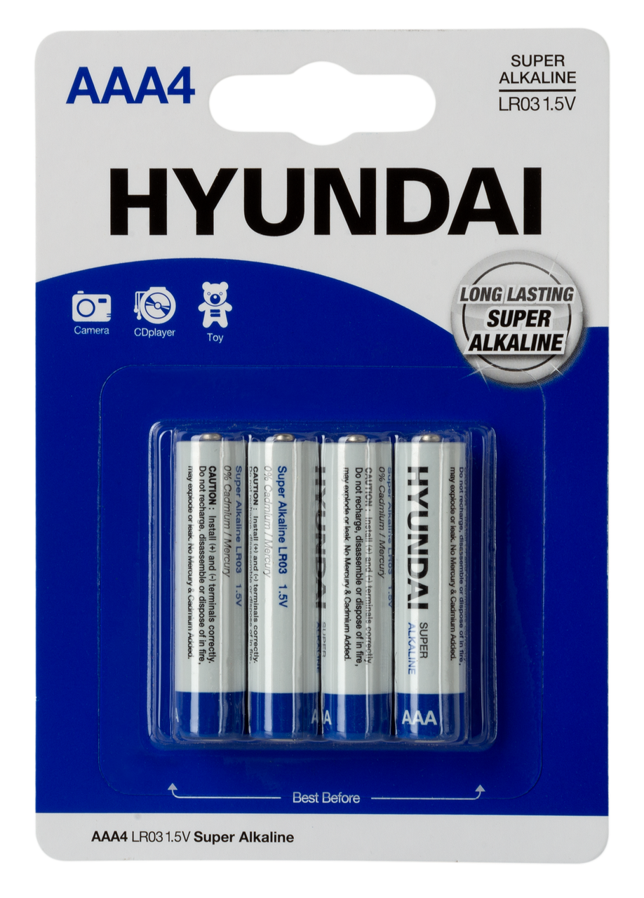 Батарейка Hyundai LR03 AAA 4шт Alkaline (лужна)