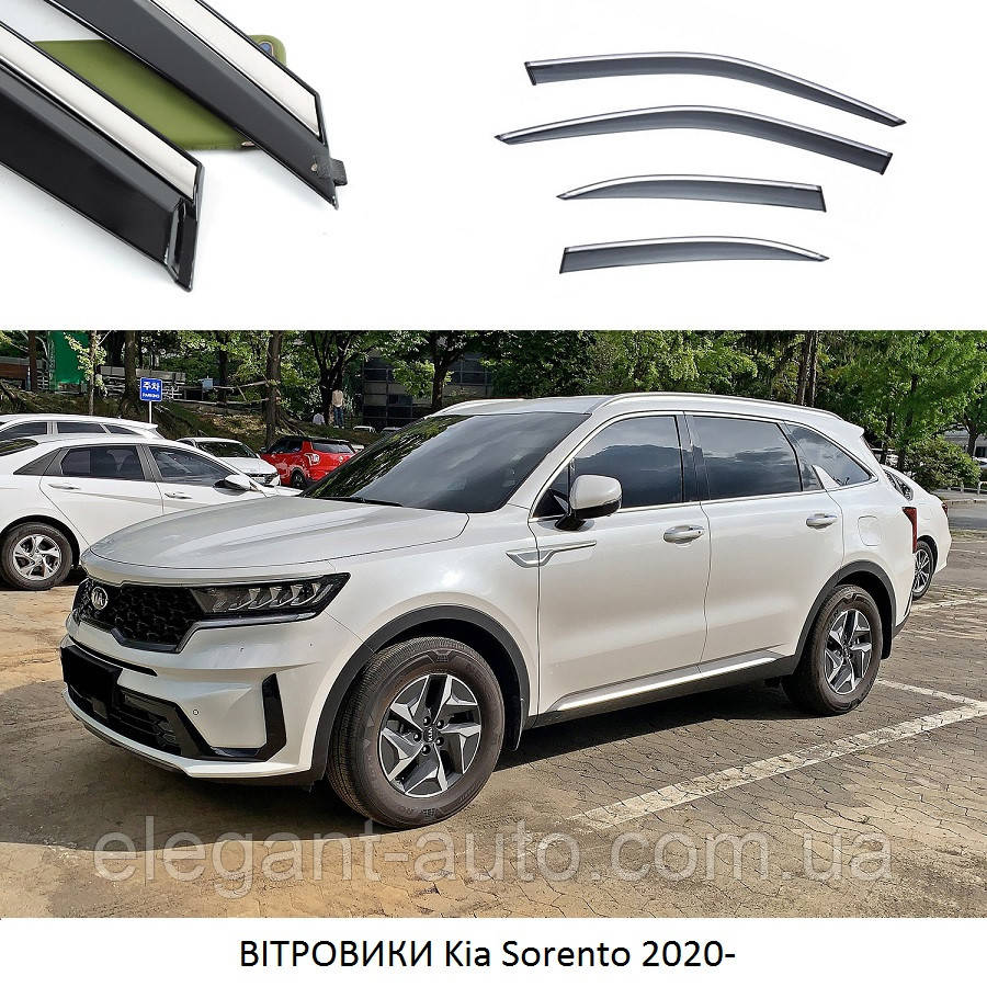 Дефлектори вікон Kia Sorento 2020- П/К "FLY""молдинг із нерж.сталі 3D"BKASL2023-W/S(17-18)