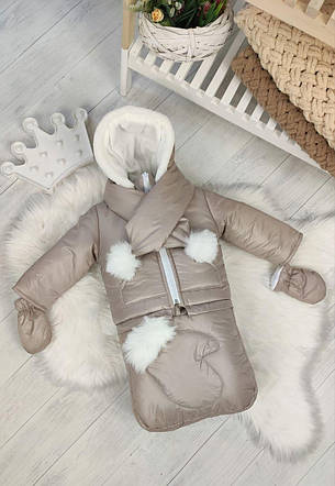 Зимовий дитячий комбінезон-трансформер 3в1 для новонародженного на овчині: курточка конверт для ніг напівкомбінезон, фото 1