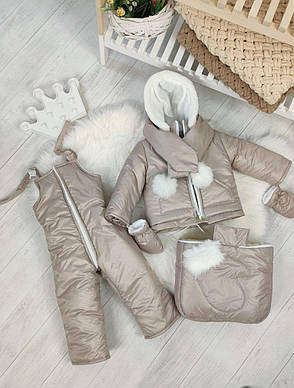 Зимовий дитячий комбінезон-трансформер 3в1 для новонародженного на овчині: курточка конверт для ніг напівкомбінезон, фото 3