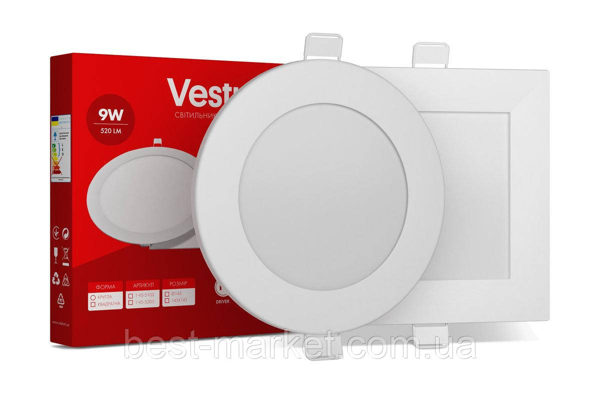 Круглий світлодіодний врізний світильник Vestum 9W 6000K 220V 1-VS-5108, фото 1