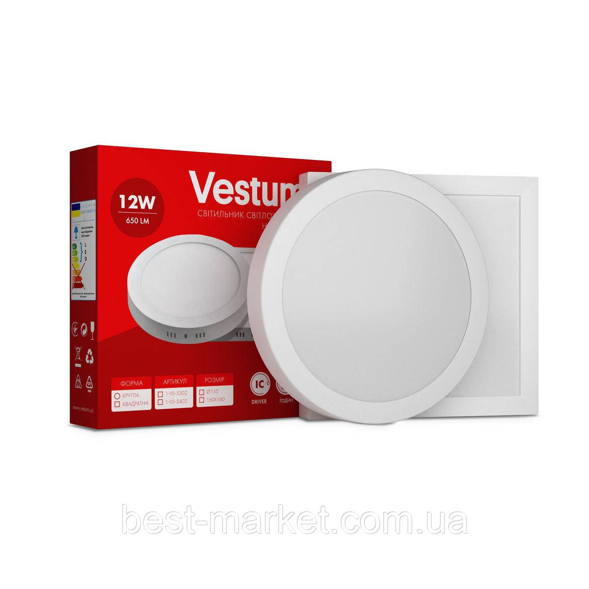 Круглий світлодіодний накладний світильник Vestum 12W 6000K 220V 1-VS-5306, фото 1