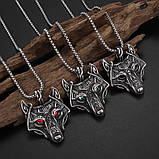 Підвіска "Вовк" Type W2 Red з ланцюжком 55 см. срібляста, фото 6