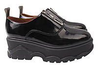 Туфли женские из натуральной лаковой кожи, на платформе, цвет черный, Brocoly, 40