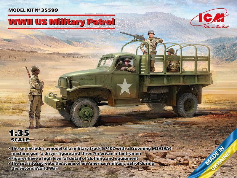 Пластикова модель 1/35 ICM 35599 американський патруль на вантажівці G7107 з кулеметом MG M1919A4