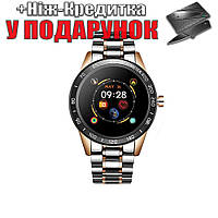 Розумні годинник Lige пульсометр монітор артеріального тиску водонепроникні Сталевий браслет Золотий