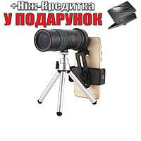 Компактний потужний монокуляр 8-24x з кріпленням для телефону. Підзорна труба телескоп для спостереження  Чорний