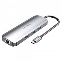 Док-станция Vention TOMHB USB3.1 Type-C-HDMI/USB 3.0x2/RJ45/USB-C/SD/TF/TRRS 3.5mm/PD 100W Hub 9-in-1