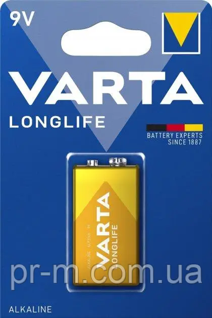 Батарейка VARTA крона 9V (жовта), Longlife ALKALINE