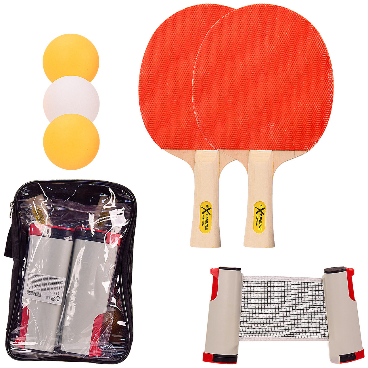 Теннис настольный TT2136(20 шт)Extreme Motion,2 ракетки,3 мячика ABS,с сеткой в чехле (толщина 6 мм)р-р - фото 1 - id-p1906511384