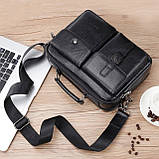 Чоловіча сумка через плече Сумка портфель Барсетка Чоловіча шкіряна сумка для документів планшет Чорна, фото 5