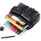 Чоловіча сумка через плече Сумка портфель Барсетка Чоловіча шкіряна сумка для документів планшет Чорна, фото 9