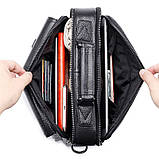 Чоловіча сумка через плече Сумка портфель Барсетка Чоловіча шкіряна сумка для документів планшет Чорна, фото 8