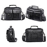 Чоловіча сумка через плече Сумка портфель Барсетка Чоловіча шкіряна сумка для документів планшет Чорна, фото 4