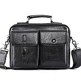 Чоловіча сумка через плече Сумка портфель Барсетка Чоловіча шкіряна сумка для документів планшет Чорна, фото 2