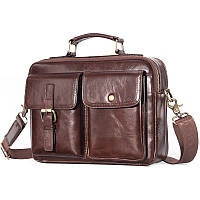 Мужская сумка через плечо Сумка портфель Барсетка Мужская кожаная сумка для документов планшет Коричневая