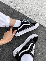 Женские кеды Vans Old Skool Platform Premium (чёрные с белым) красивые модные молодежные на платформе VA002