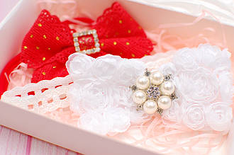 Набір пов'язок дитячих на голову для дівчинки біло-червоний 2 штуки 739