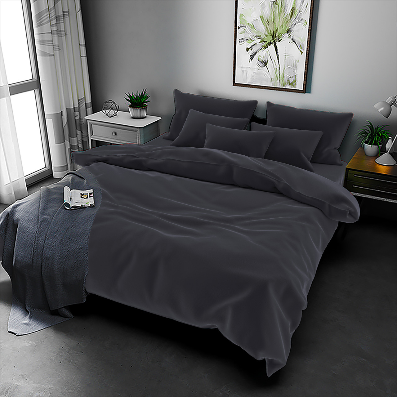 Простирадло 150х220 (Бязь) | Полуторне простирадло від виробника "Королева Ночі" | Однотонний темно-сірий, фото 1