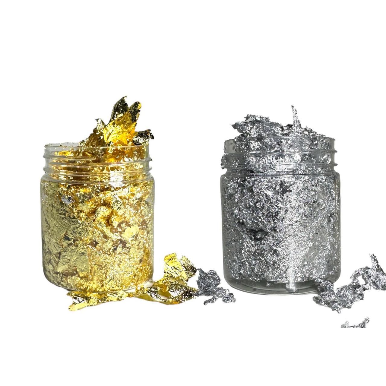 Набір жатої фольги срібло + золото для дизайну нігтів велика баночка