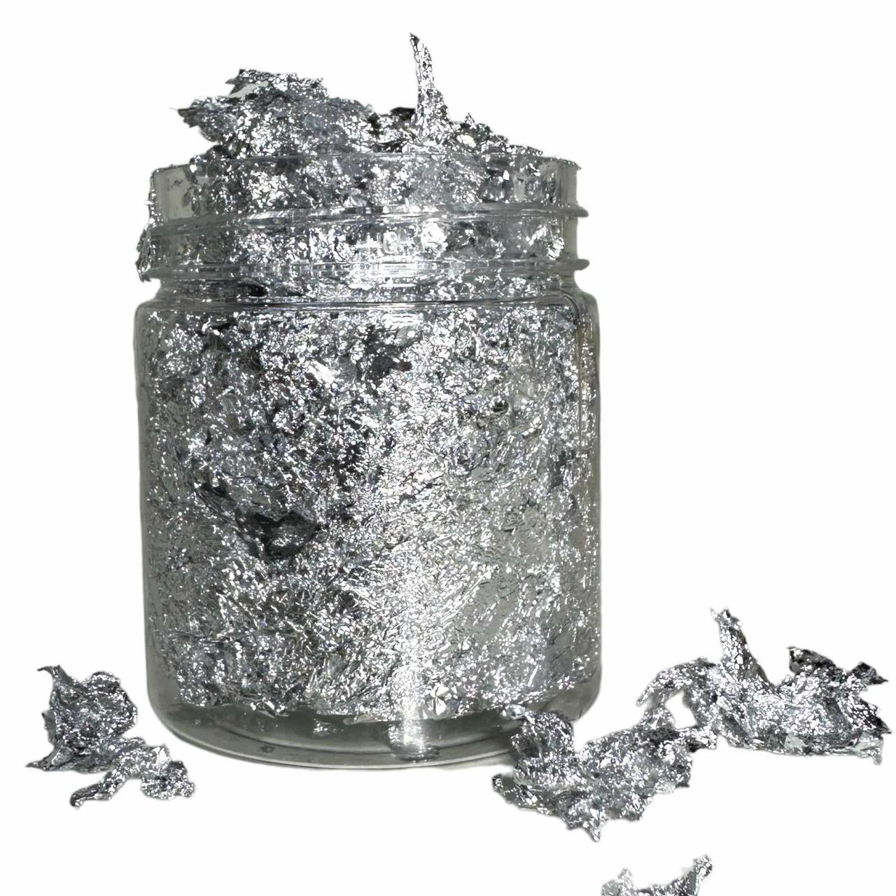 Жата фольга срібло для дизайну нігтів велика баночка